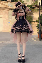 BXOXO - Black/Pink Multi-layer Ruffle Bowknot Sweet Princess Lolita Dress